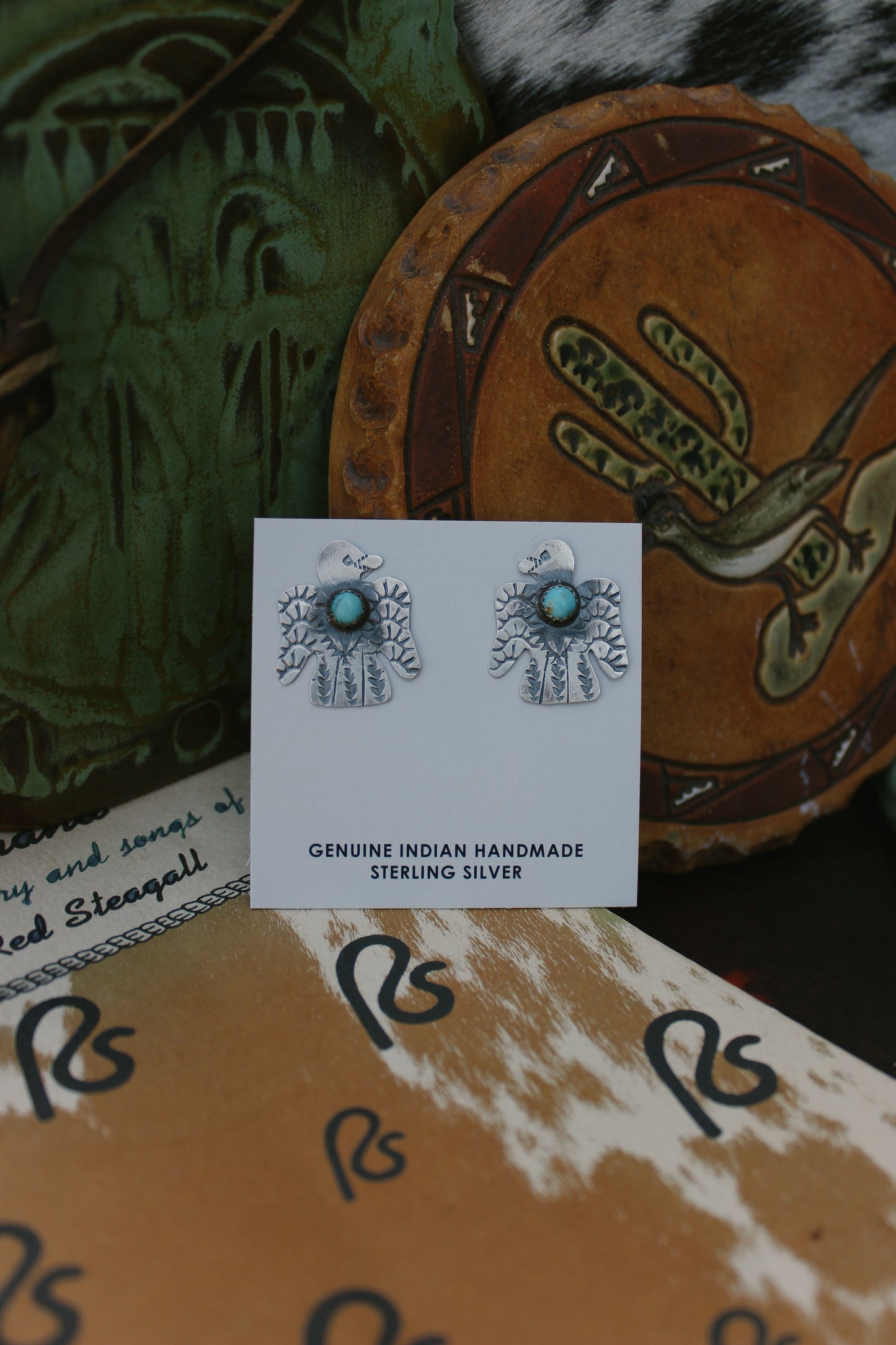 Thunderbird Turquoise Earrings by Gabriel Yazzie