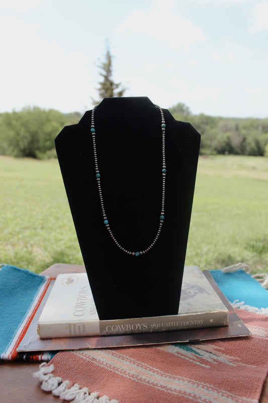 22" Graduated Sterling Silver Pearl Necklace with Turquoise
