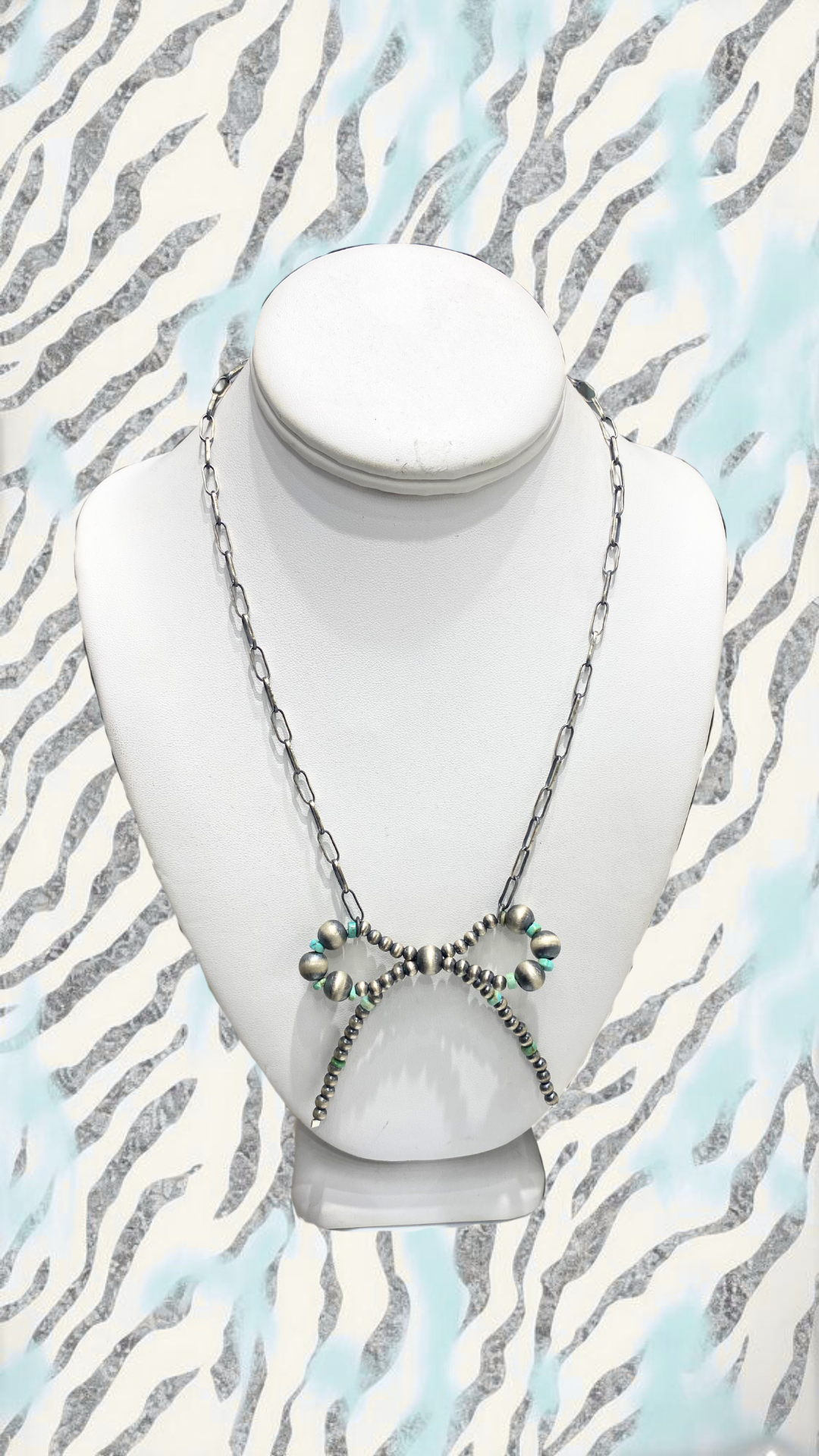 18" Bow Pearl Necklace w/Turquoise