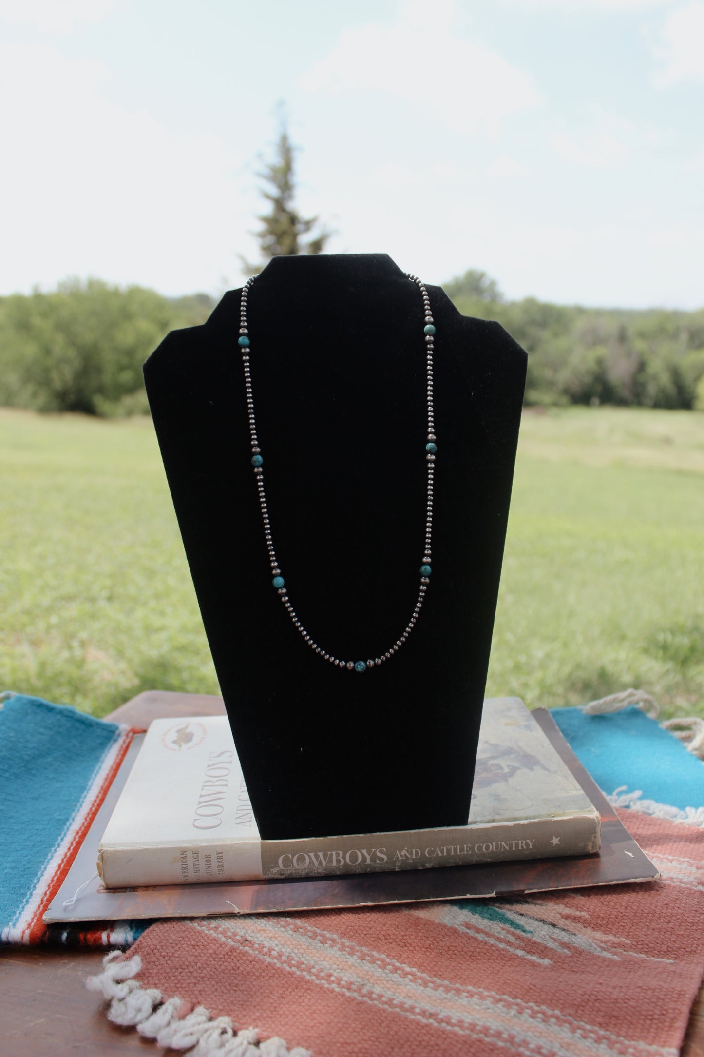 22" Graduated Sterling Silver Pearl Necklace with Turquoise