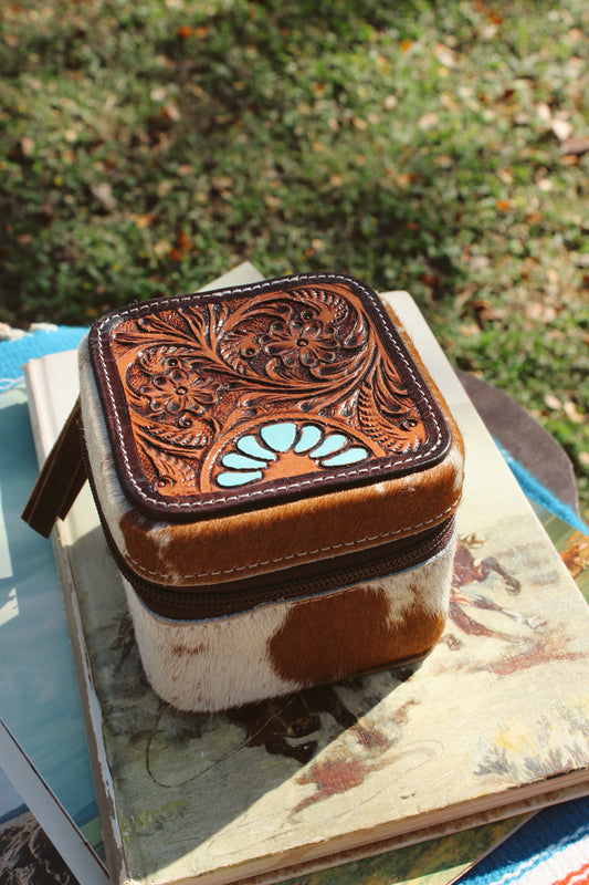 Hand Tooled Leather Travel Jewelry Case