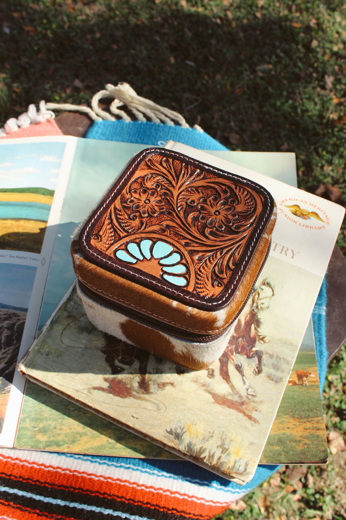 Hand Tooled Leather Travel Jewelry Case