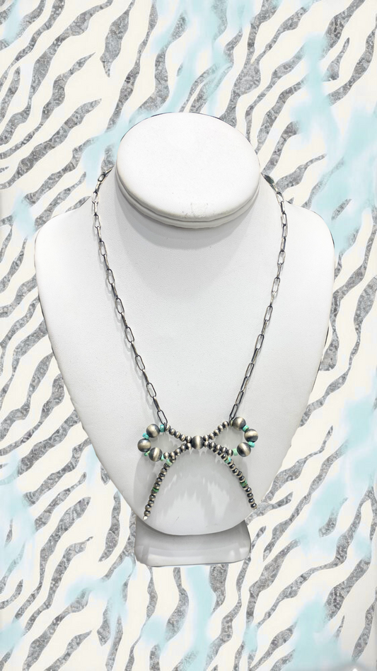 18" Bow Pearl Necklace w/Turquoise